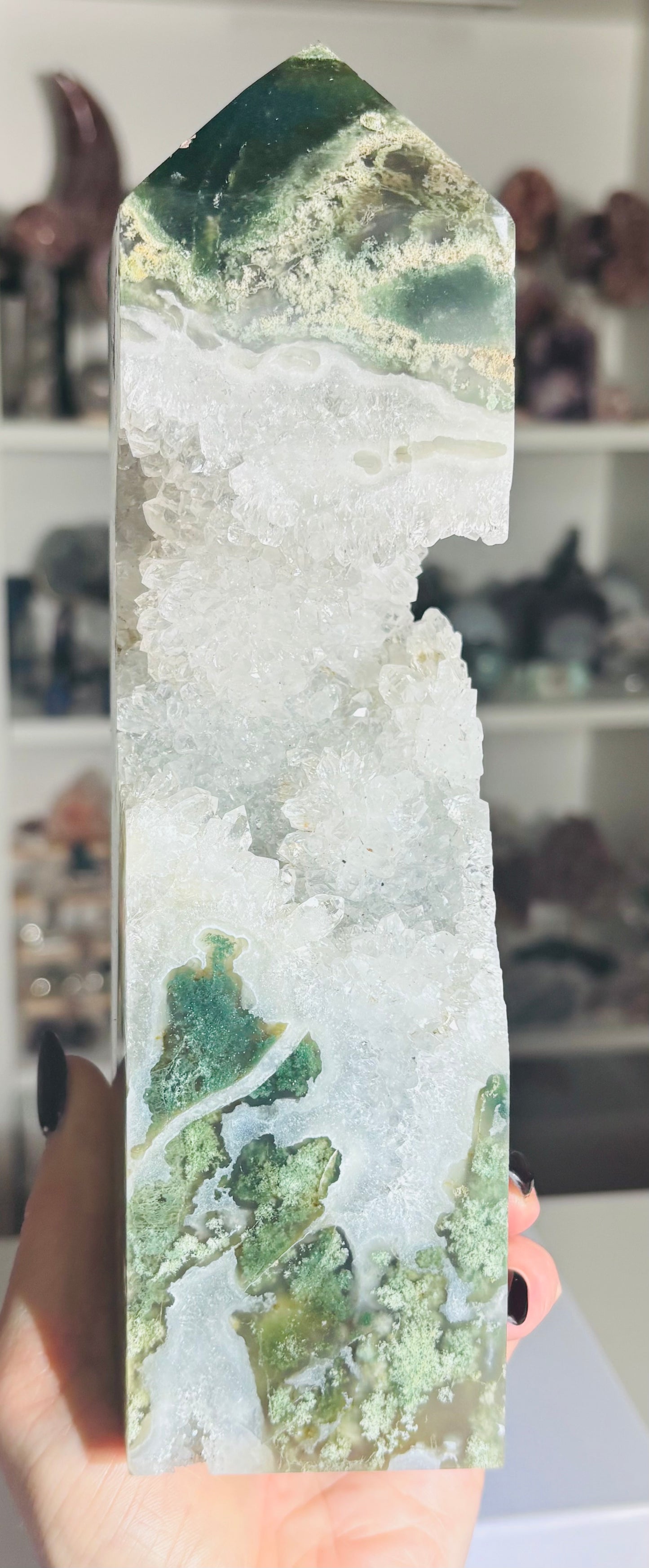 🌿 Statement Moss Agate Druzy Tower 🌿