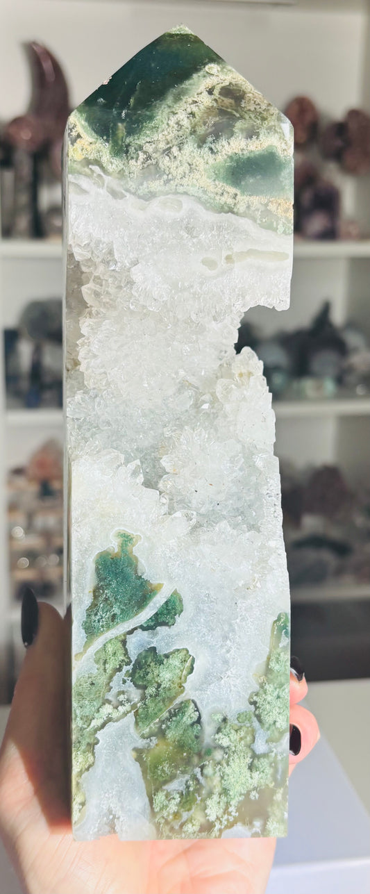 🌿 Statement Moss Agate Druzy Tower 🌿