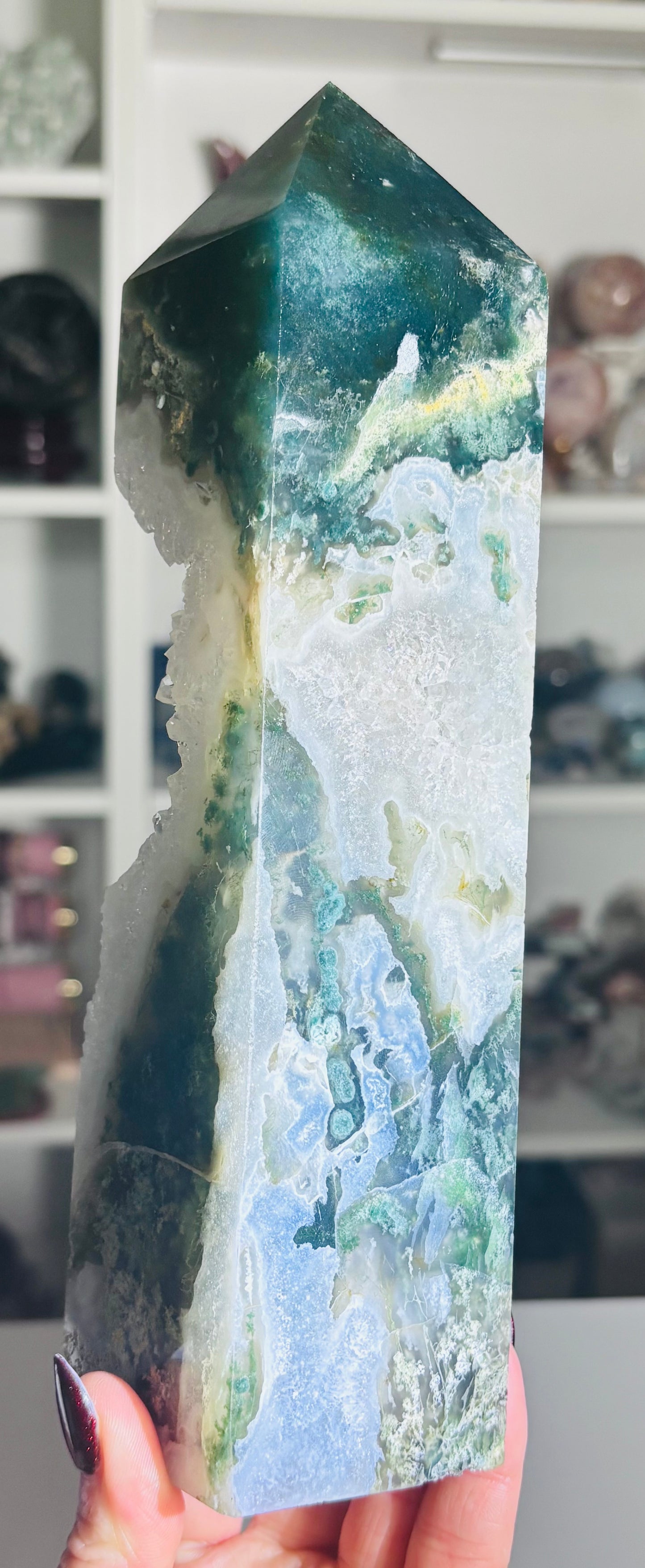 🌿 Statement Moss Agate Druzy Tower 🌿
