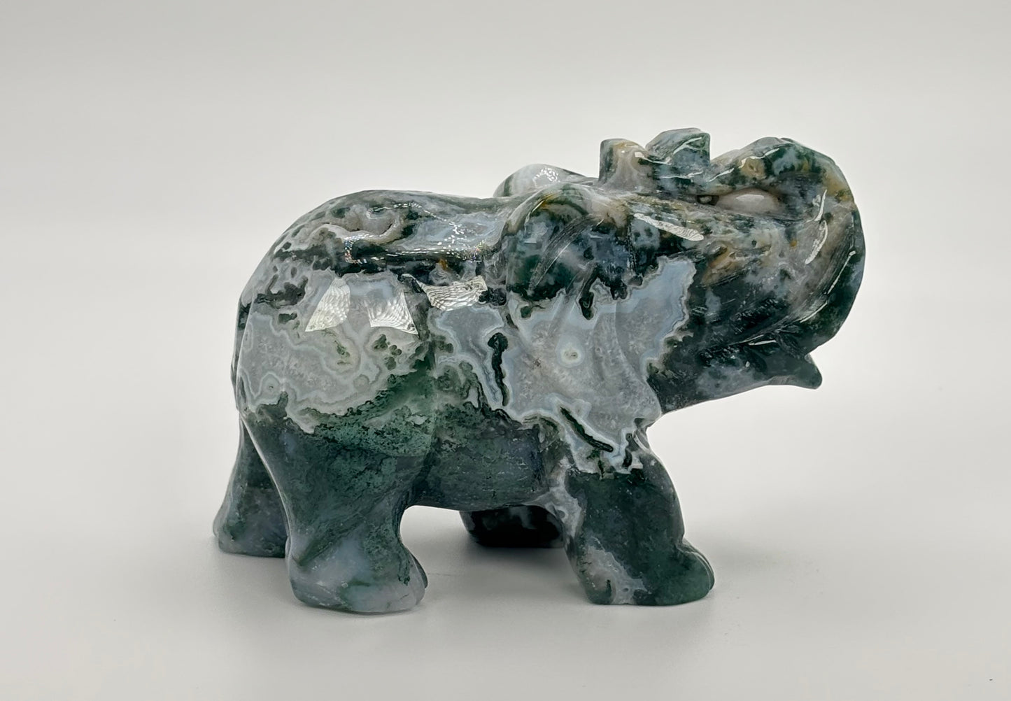 Large Moss Agate Elephant - Grounded Growth Carving