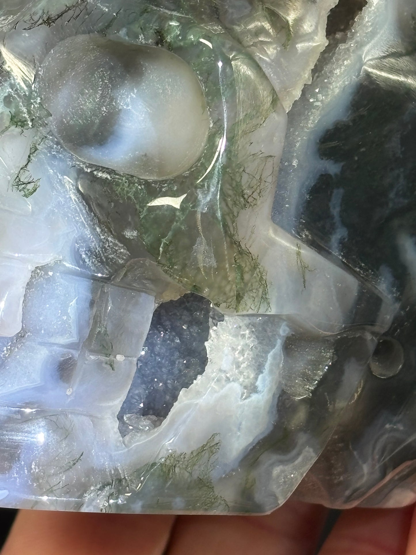 Large Moss Agate Druzy Skull – Statement Crystal (757g)