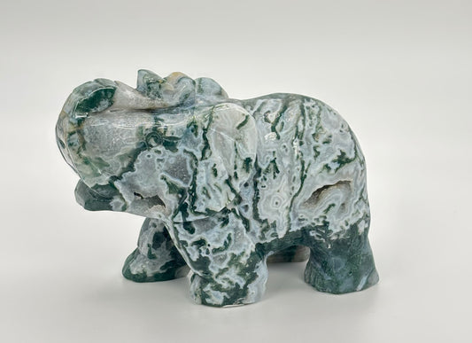 Large Moss Agate Elephant - Grounded Growth Carving