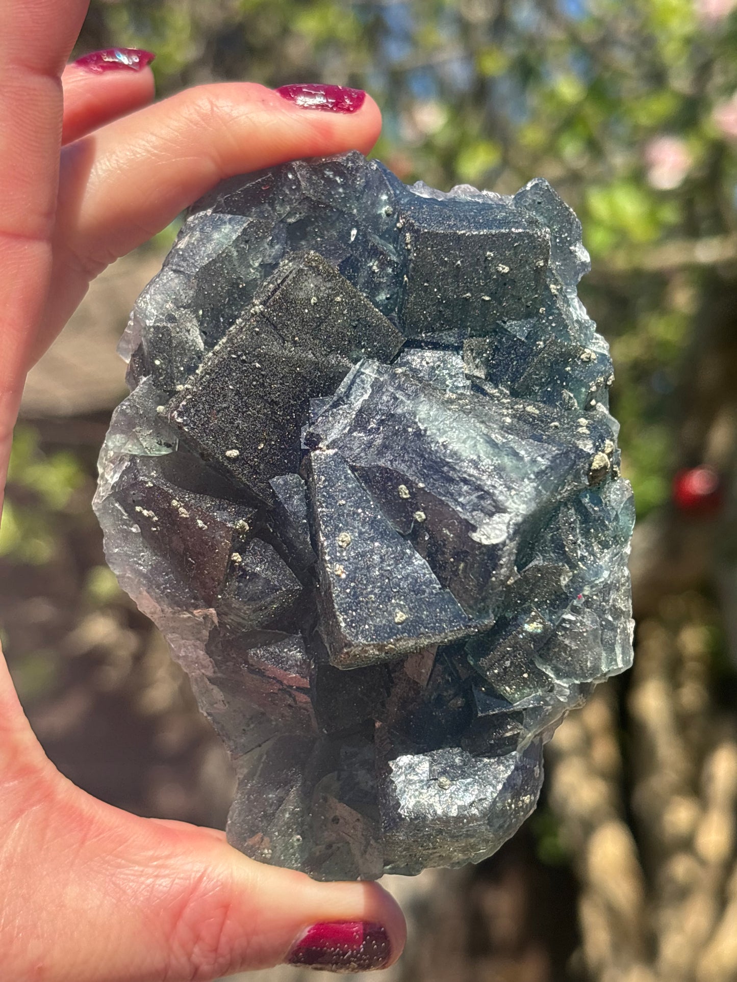 Nigerian Daylight Fluorite with Pyrite – Cubic Formation (344g)