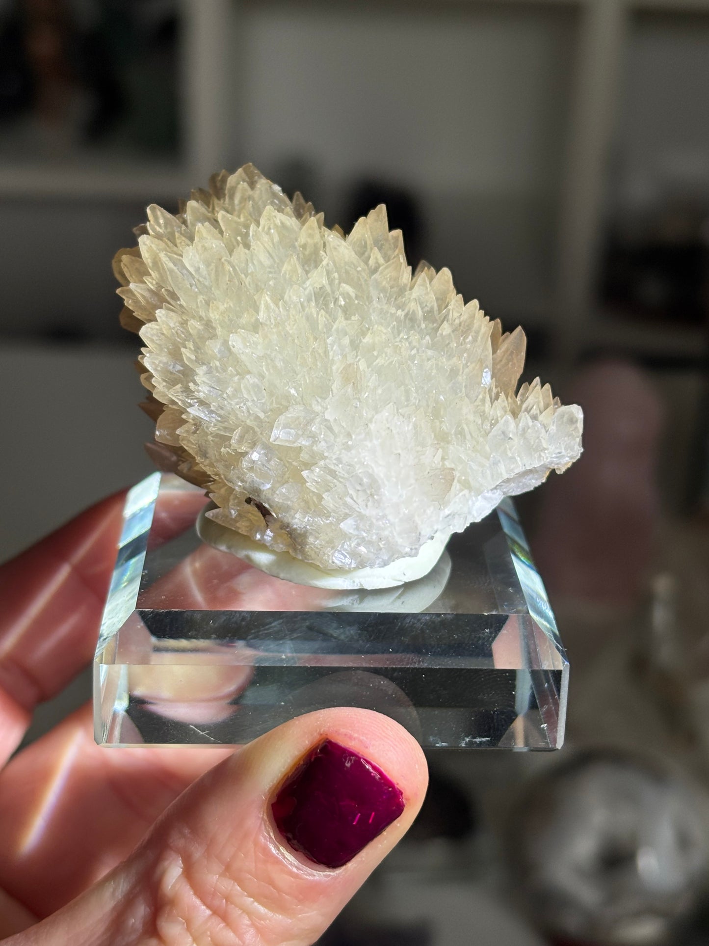 Pink Feather Calcite on Display Base (Hubei, China) – Delicate Crystal Cluster