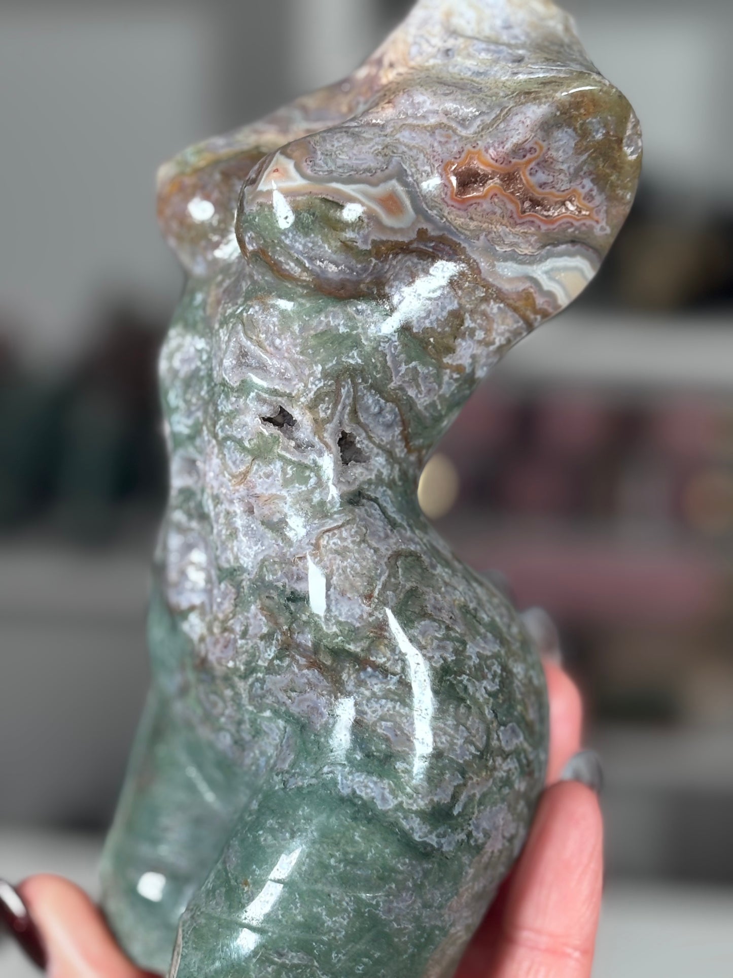 🌿 Statement Pink Moss Agate Goddess Form 🌿