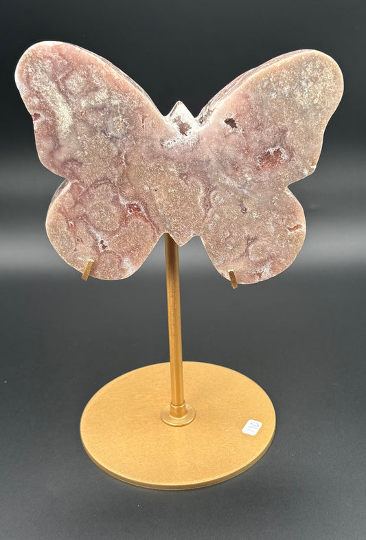 Brazilian Pink Amethyst Butterfly – Deep Saturation Druzy with Gold Stand (1.12kg)