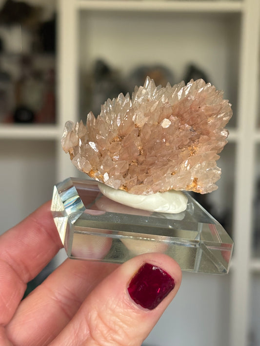 Pink Feather Calcite on Display Base (Hubei, China) – Delicate Crystal Cluster