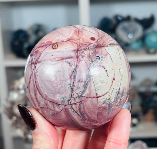 🌸 Pink Picture Jasper Sphere  572g  7.4cm 🌸
