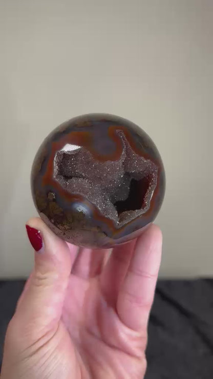 Scenic Moss Agate Druzy Geode Sphere | Brazil
