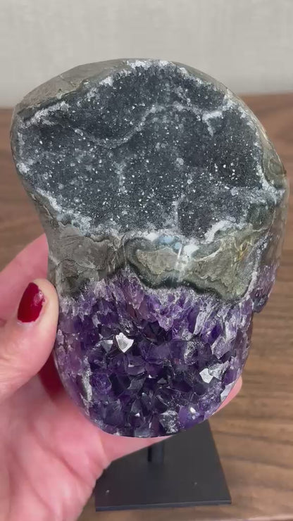 Brazilian Black & Purple Amethyst Dual Formation on Stand