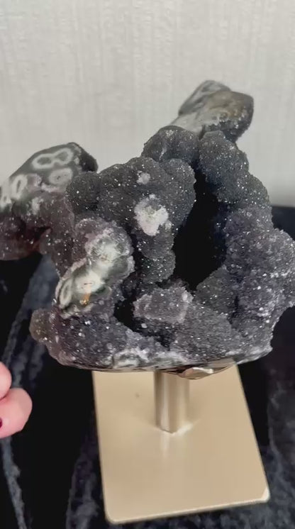 Black Amethyst Druzy Statement Cluster on Stand