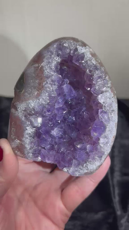 Brazilian Amethyst Geode with Pink Druzy Agate