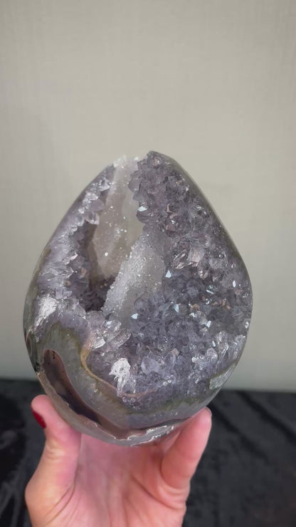 Brazilian Amethyst & Sugar Calcite Druzy Freeform