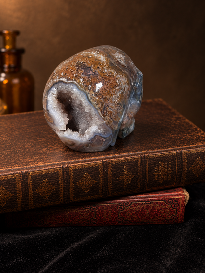 Blue Grey Agate Druzy Skull Carving