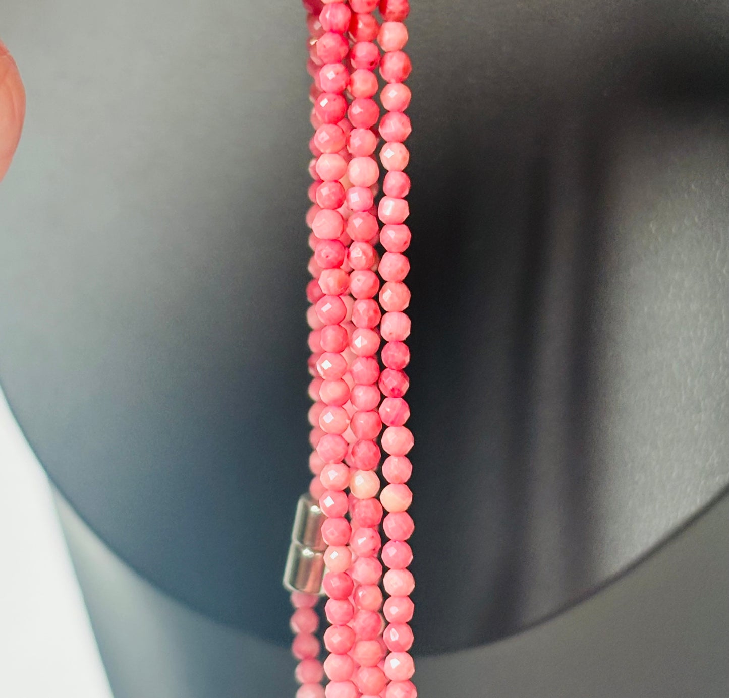 Faceted Rhodonite Necklace / Triple Wrap Bracelet | Magnetic Clasp