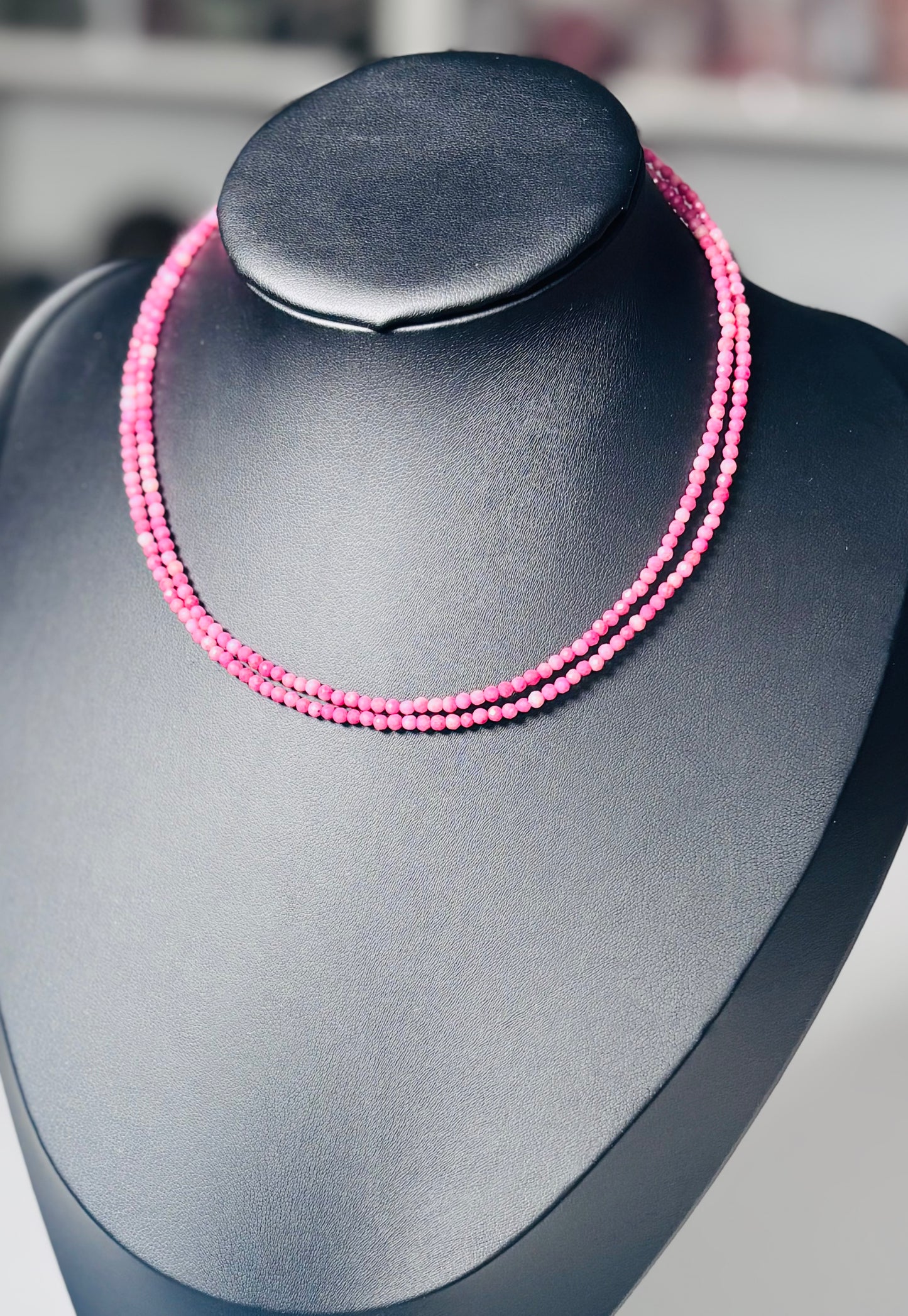 Faceted Rhodonite Necklace / Triple Wrap Bracelet | Magnetic Clasp