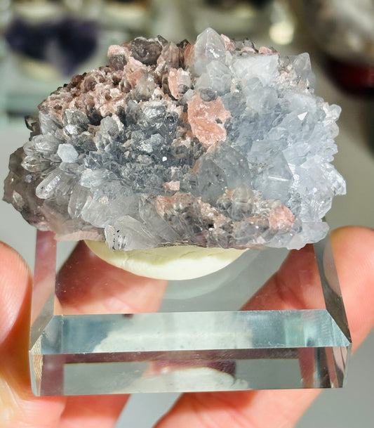 Rhodochrosite on Quartz Matrix (Guangxi, China) – Sparkling Pink Crystal Cluster