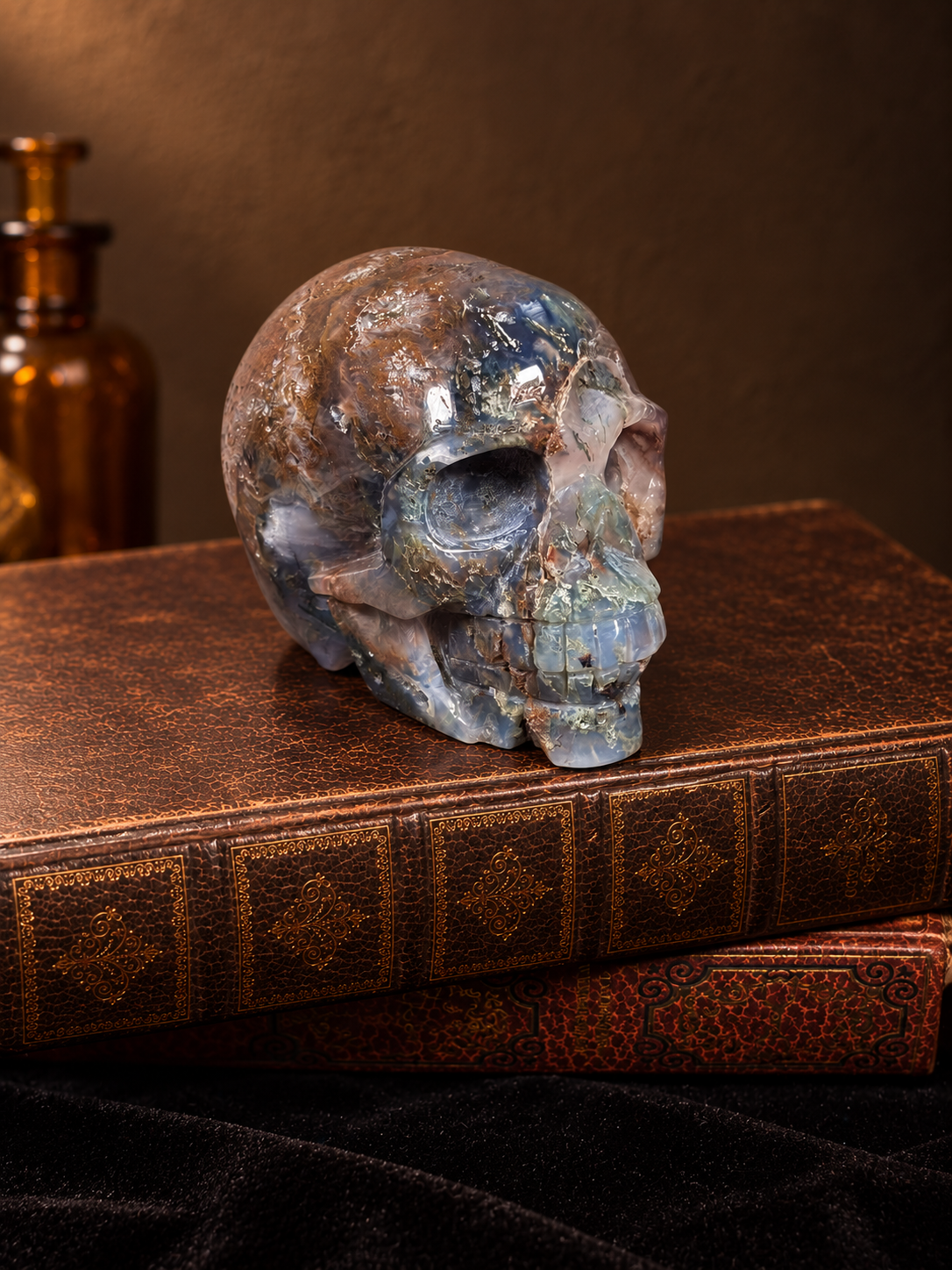 Blue Grey Agate Druzy Skull Carving