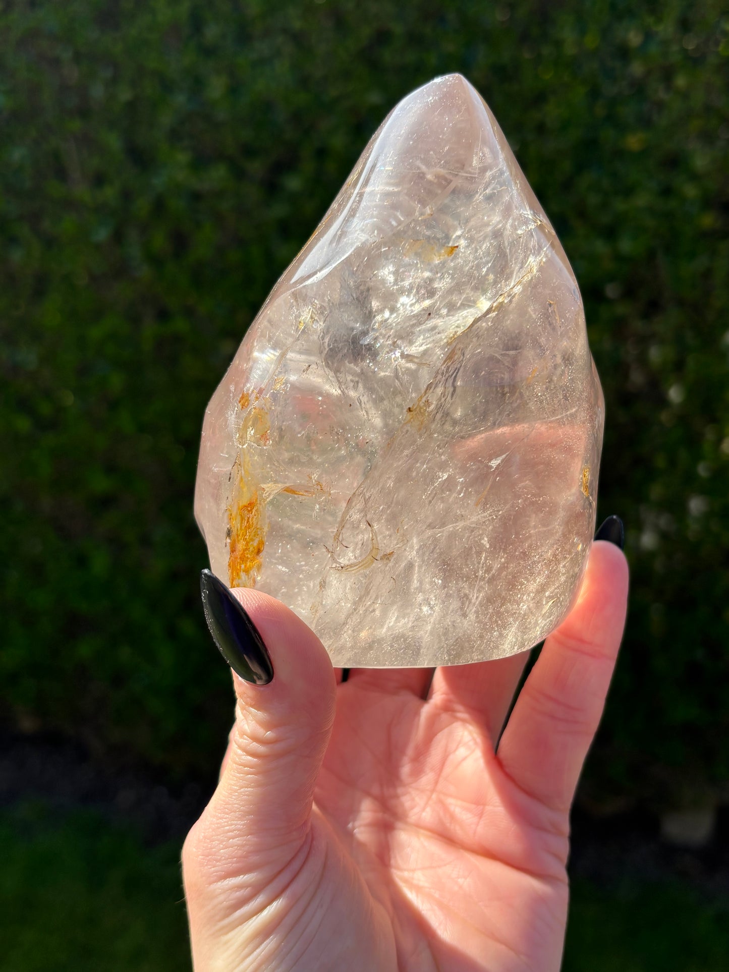 Smokey Quartz Flame with Golden Healer & Rainbows