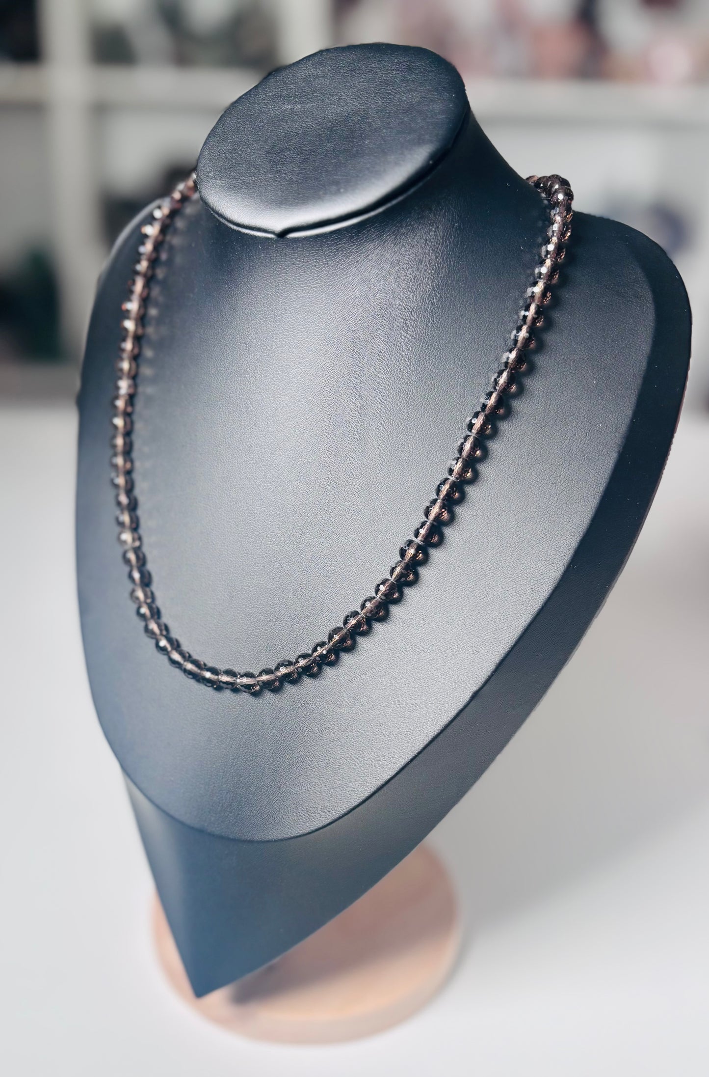 High Grade Faceted Smoky Quartz Necklace | 6mm Beads |