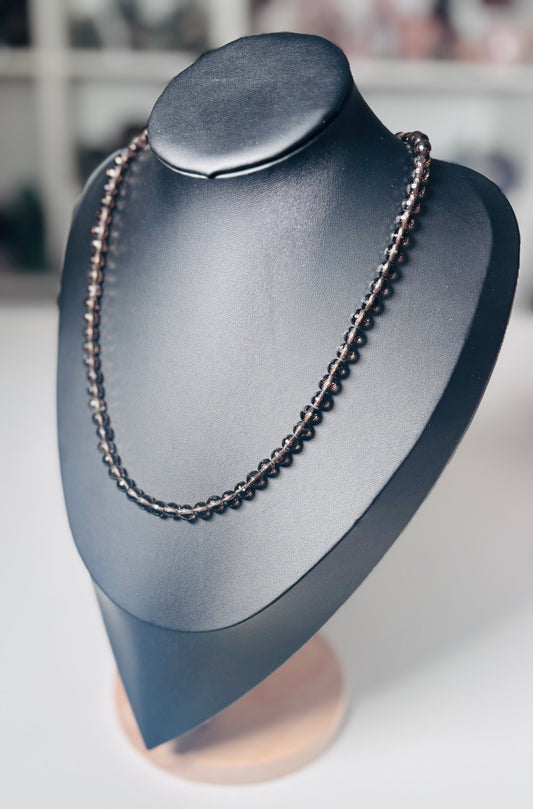 High Grade Faceted Smoky Quartz Necklace | 6mm Beads |