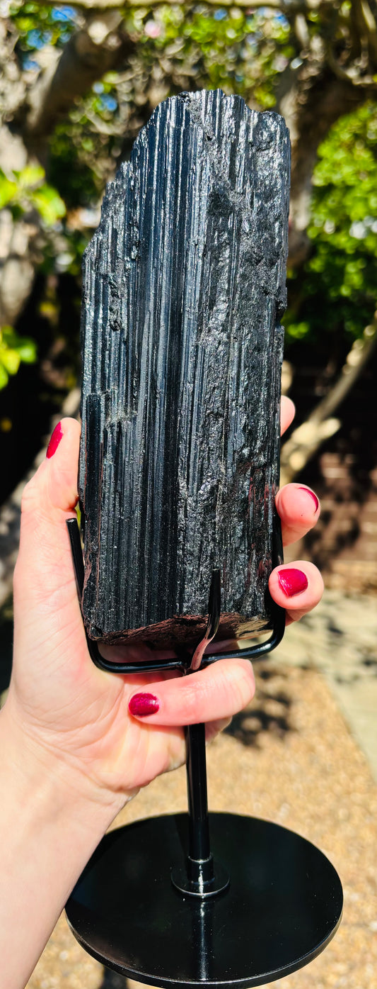 Raw Black Tourmaline Guardian on Stand  1.669kg Statement Protection Piece