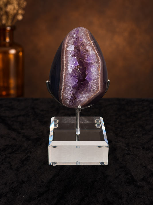 Brazilian Banded Agate & Amethyst Druzy Egg