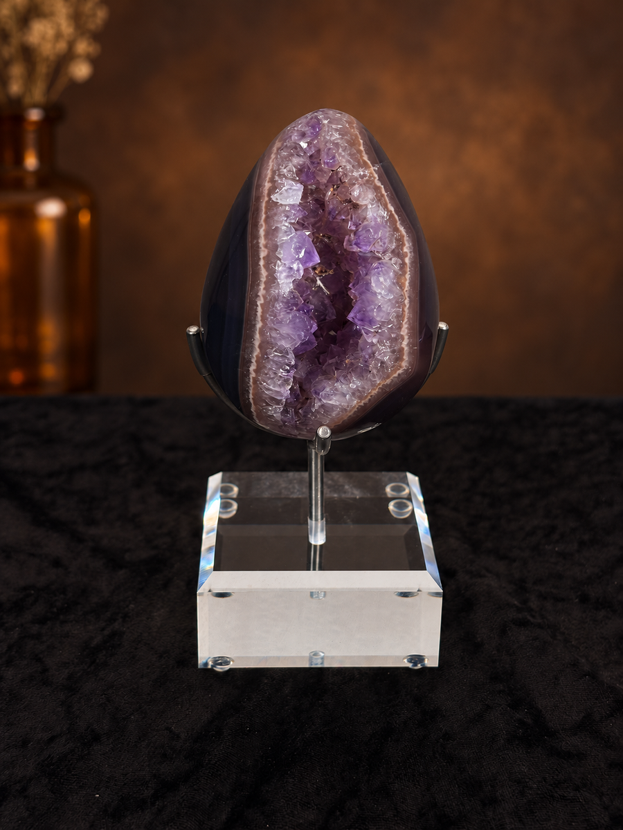 Brazilian Banded Agate & Amethyst Druzy Egg