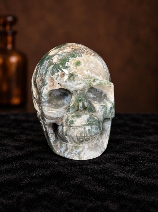 Large Moss Agate Skull