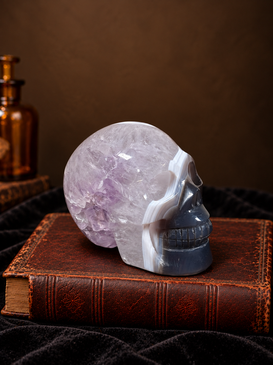 Lilac Amethyst & Banded Agate Skull