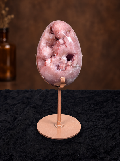 Brazilian Pink Amethyst Druzy Egg on Custom Gold Stand