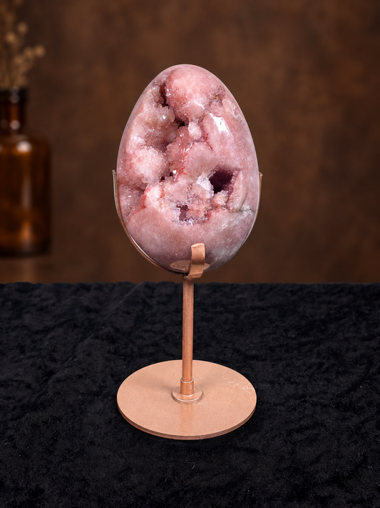 Brazilian Pink Amethyst Druzy Egg on Custom Gold Stand