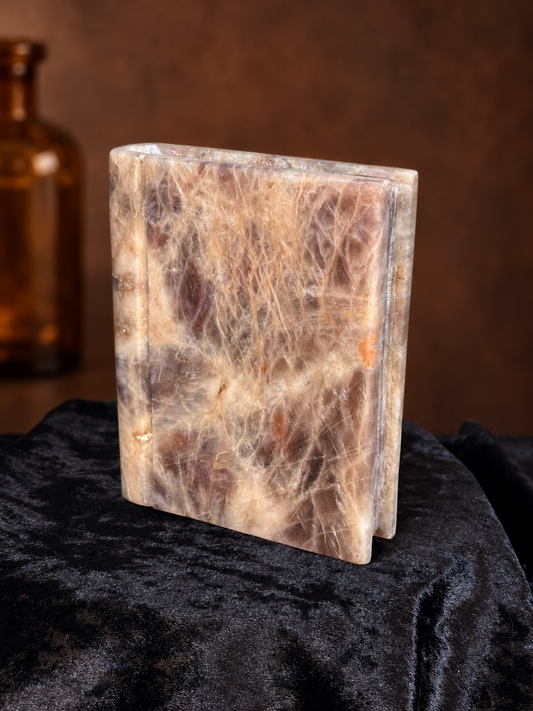 Moonstone & Sunstone Crystal Book Carving | The Keeper's Grimoire