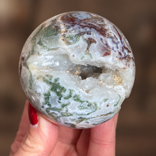 Colourful Moss Agate Sphere with Sugar Druzy