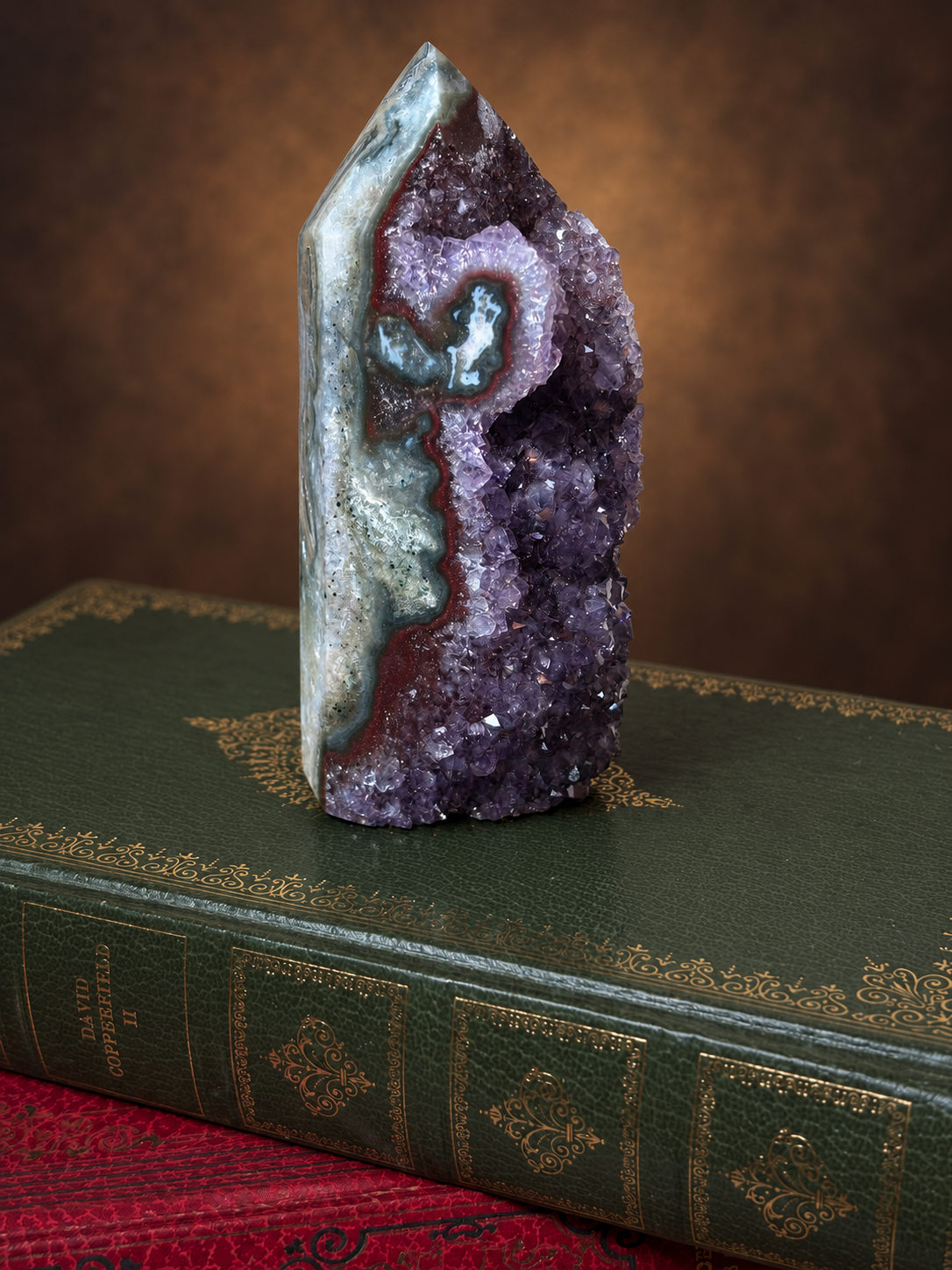 Deep Purple Brazilian Amethyst Druzy Tower with Agate & Jasper