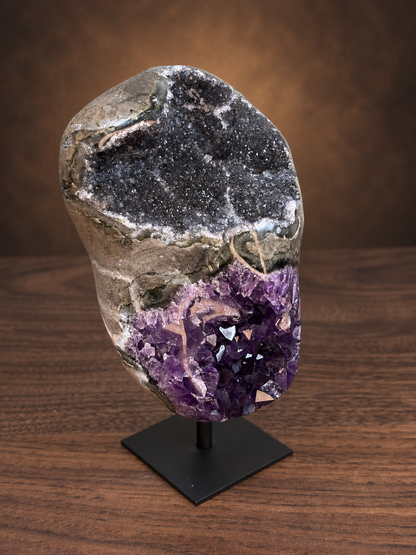 Brazilian Black & Purple Amethyst Dual Formation on Stand