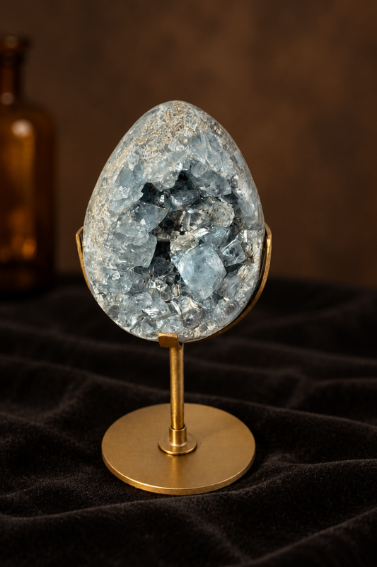 Celestite Egg on Gold Stand