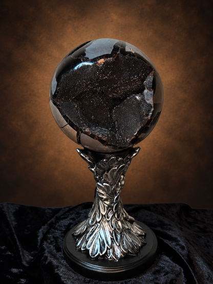 Black Druzy Septarian Sphere with UV