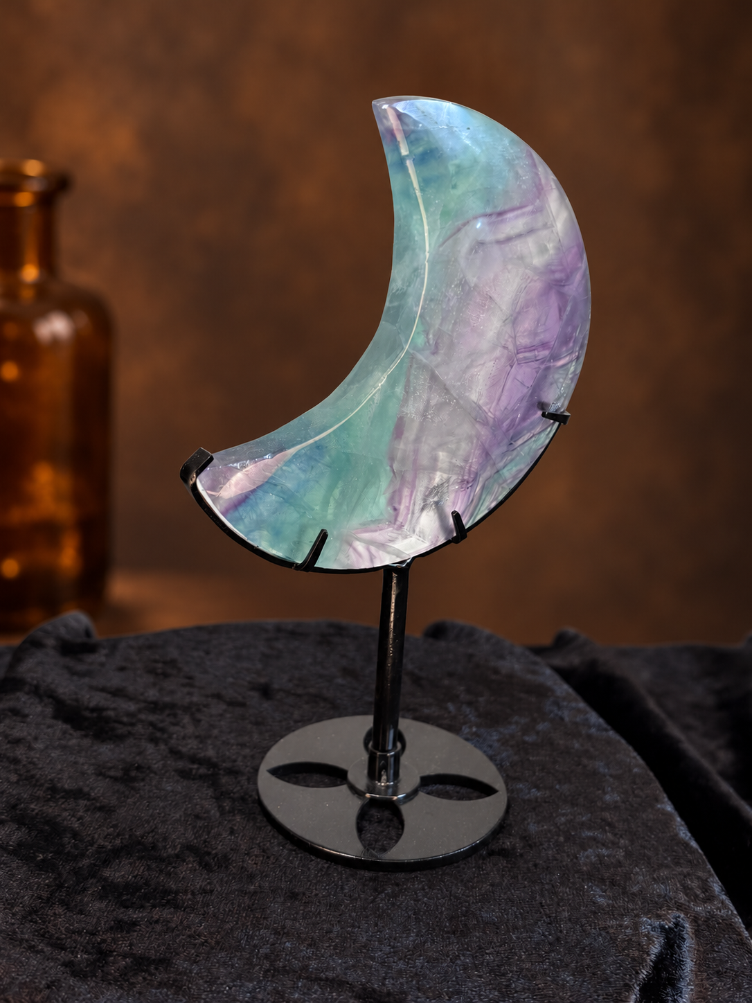 Banded Green & Purple Fluorite Crescent Moon