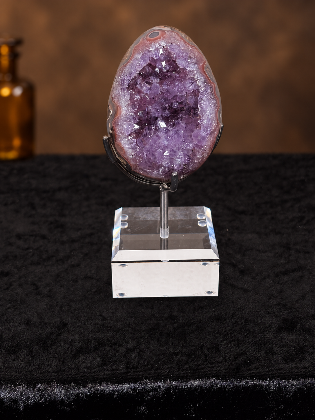Brazilian Amethyst, Pink Agate & Calcite Druzy Egg