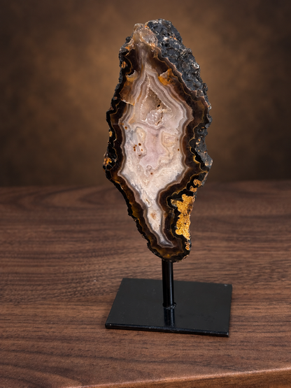 Brazilian Banded Agate with Sugar Druzy on Stand