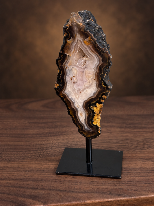 Brazilian Banded Agate with Sugar Druzy on Stand