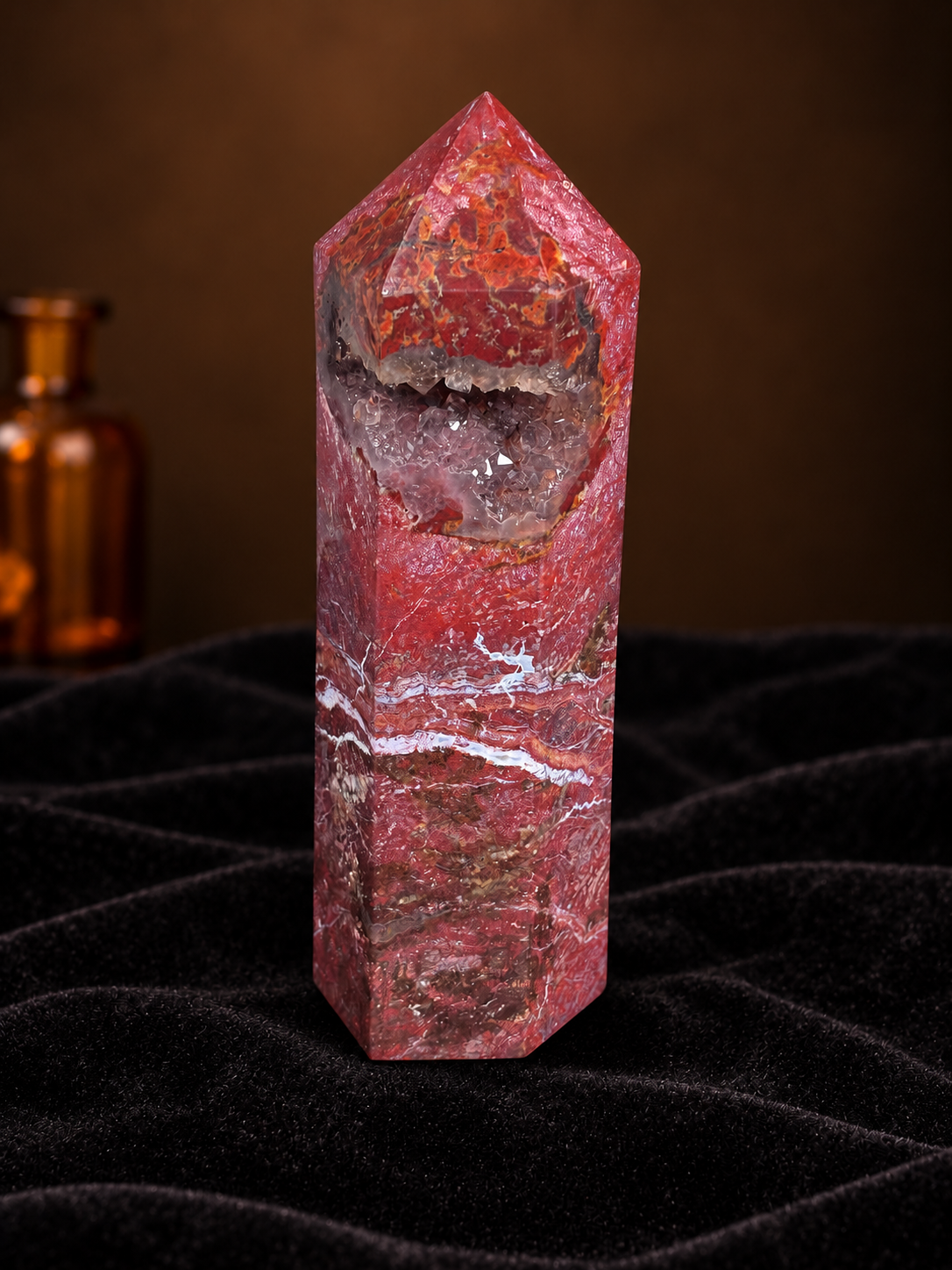 Deep Red Ocean Jasper Tower with Druzy Pocket