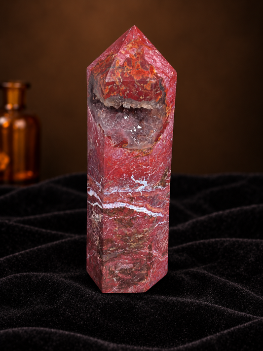 Deep Red Ocean Jasper Tower with Druzy Pocket