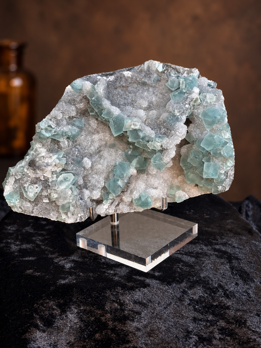 Green Fluorite with Chalcedony & Druzy