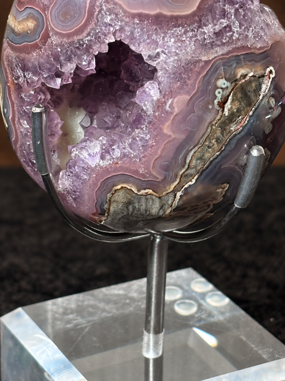 Brazilian Amethyst, Pink Agate & Calcite Druzy Egg