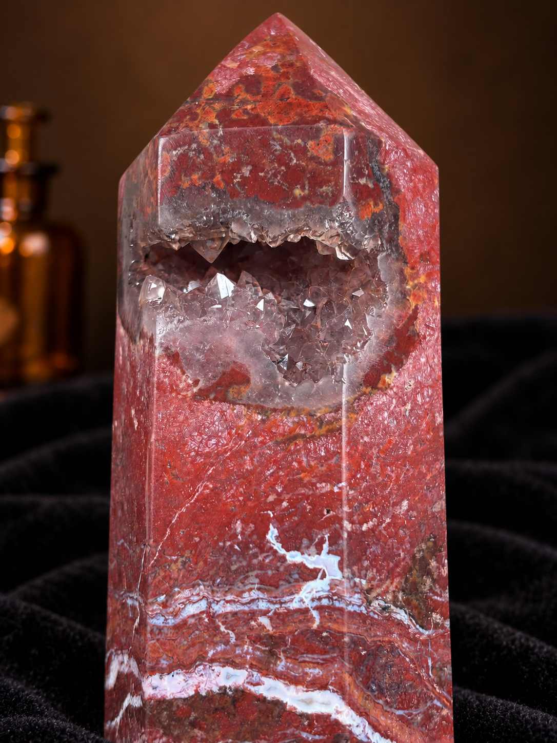 Deep Red Ocean Jasper Tower with Druzy Pocket