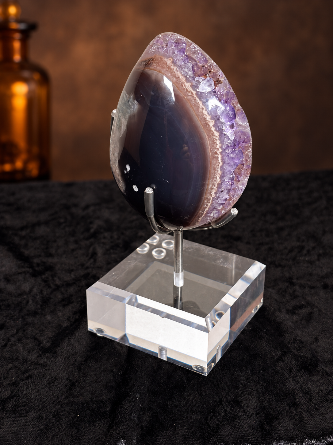 Brazilian Banded Agate & Amethyst Druzy Egg