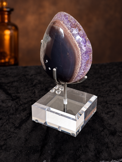 Brazilian Banded Agate & Amethyst Druzy Egg
