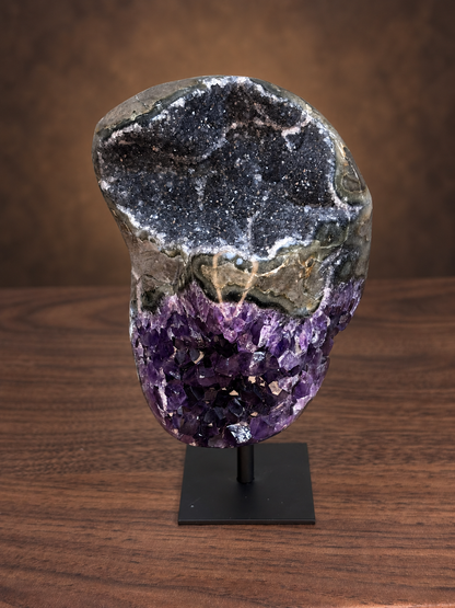 Brazilian Black & Purple Amethyst Dual Formation on Stand